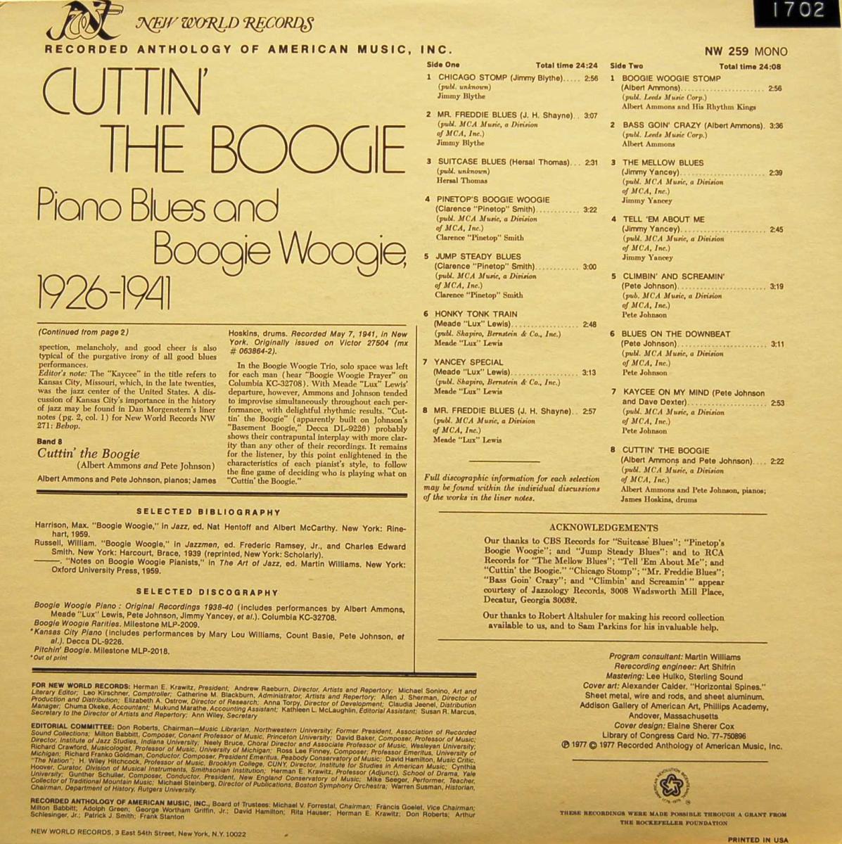 Cuttin' th Boogie. Piano Blues and Boogie Woogie, 1926-1941