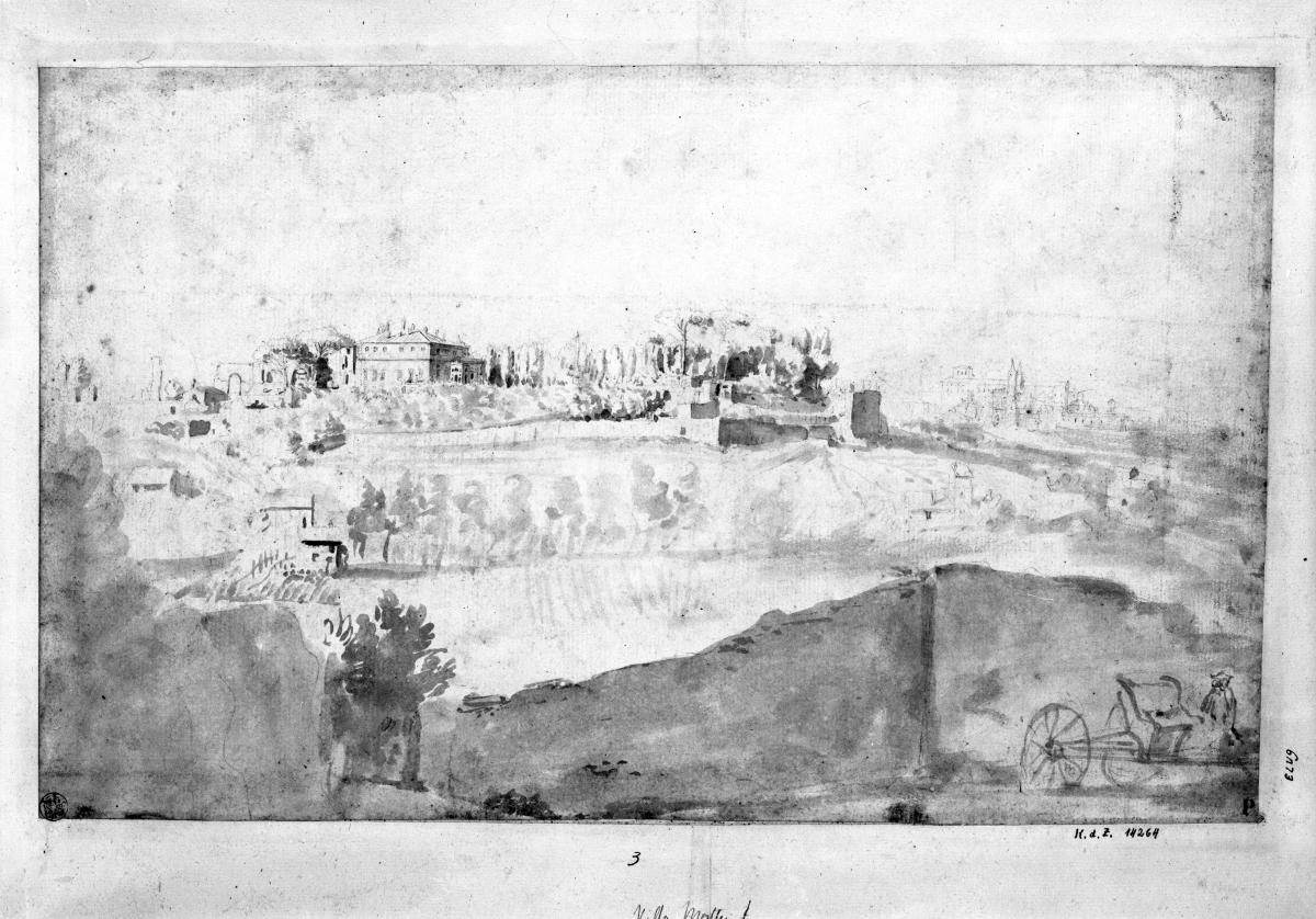 Villa Mattei, von Südwesten aus gesehen, in der Ferne der Lateran