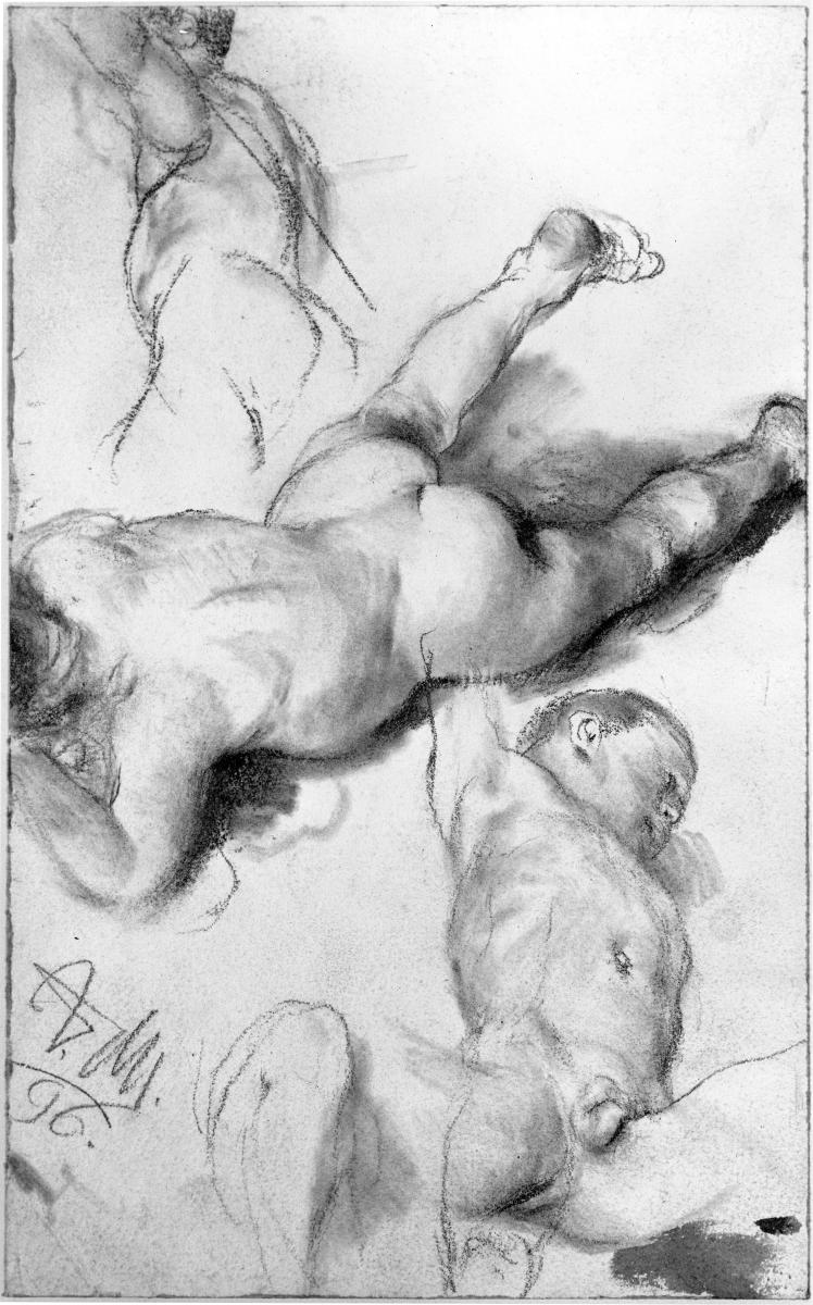 Knabenakt in drei Ansichten. Modellstudie zum "Akademieblatt" 1896