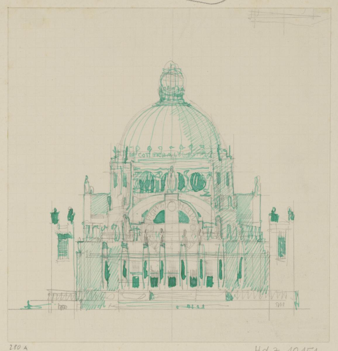 Wien, Projekt Kaiser Franz Joseph Jubiläumskirche, Skizzenblatt mit Fassade