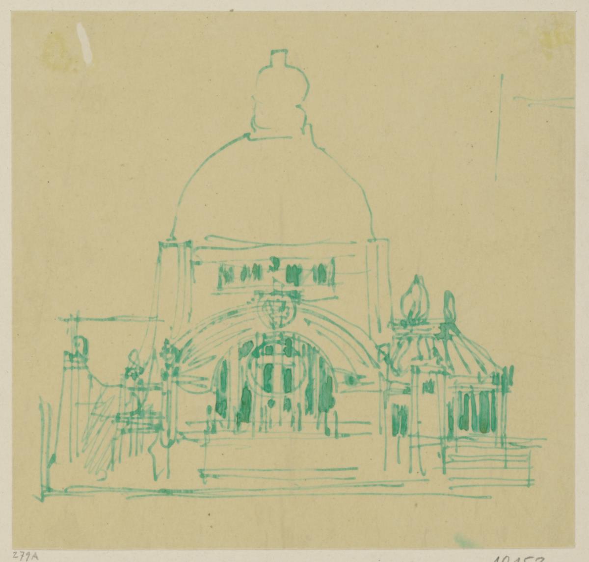Wien, Projekt Kaiser Franz Joseph Jubiläumskirche, Skizzenblatt mit Fassade