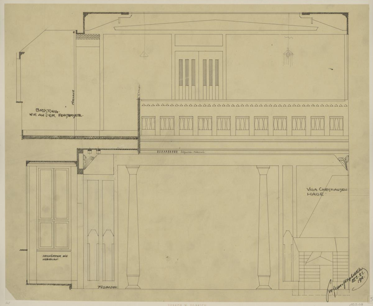 Darmstadt, Wohnhaus Christiansen, Halle, Aufriss der Ostwand