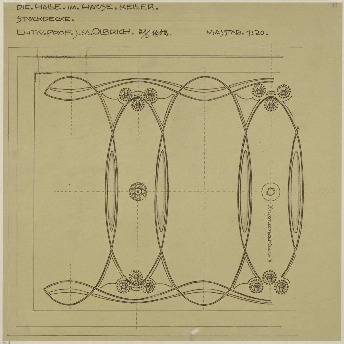 Darmstadt, Wohnhaus Keller, Halle, Stuckornament der Decke