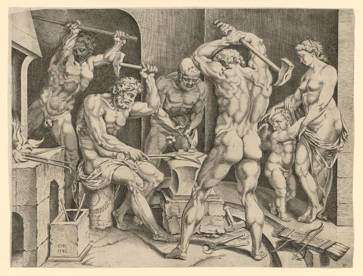 Venus und Amor in der Schmiede des Vulkan