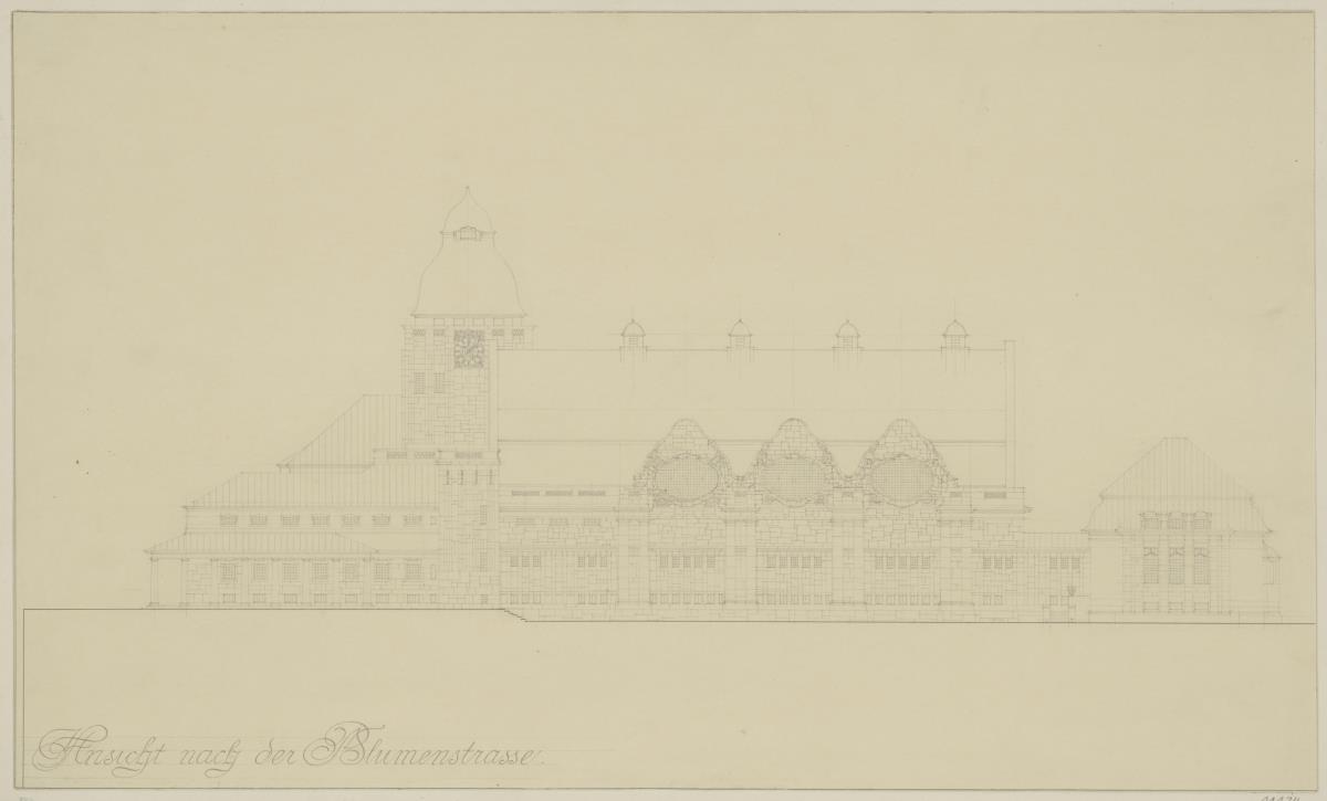 Darmstadt, Projekt Hallenschwimmbad, Aufriss der Nordfassade