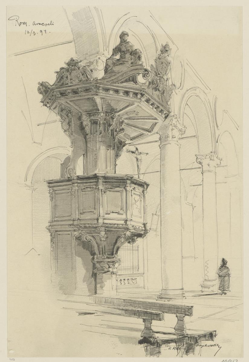 Reisestudien, Rom, S. Maria in Aracoeli, Blick auf die Kanzel