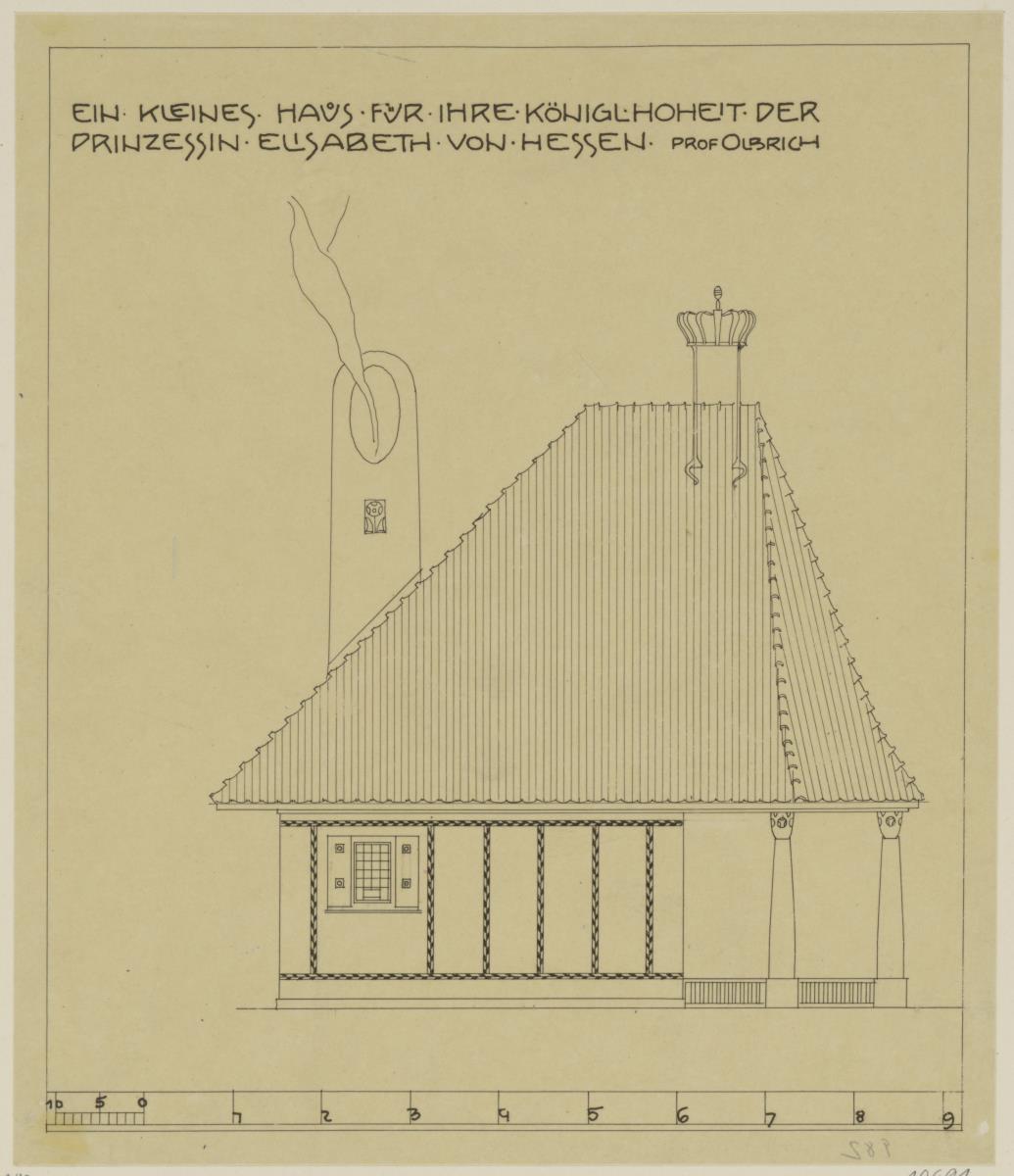 Schloss Wolfsgarten bei Langen, Spielhaus für Prinzessin Elisabeth von Hessen, Aufriss der Nordfassade