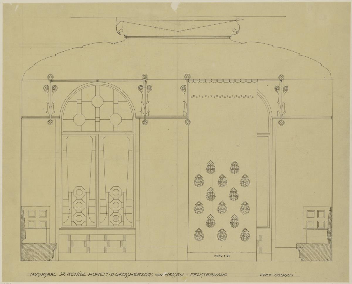 Darmstadt, Musiksaal im Neuen Palais, Aufriss der Fensterwand