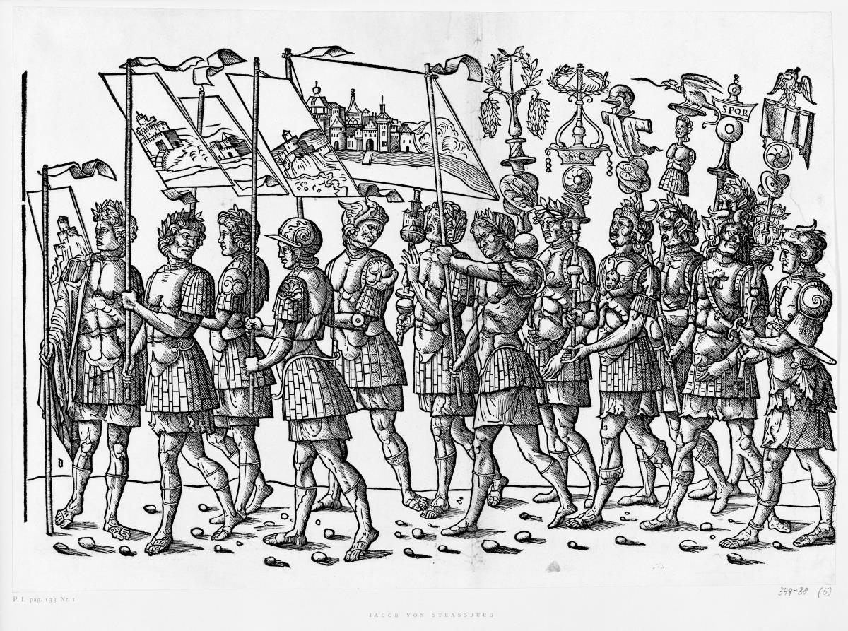 Triumphzug Cäsars, Blatt 5: Trophäen- und Standartenträger