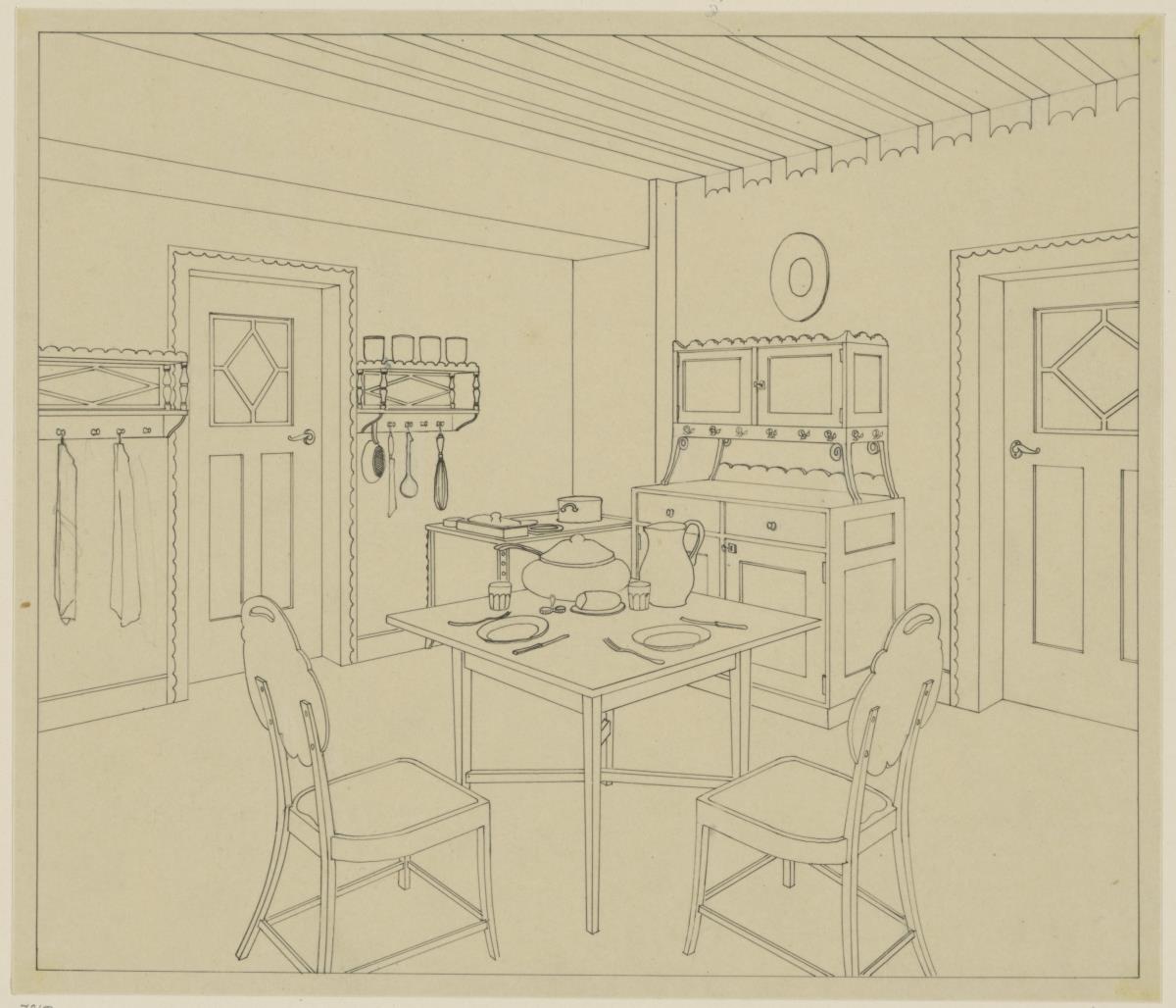 Darmstadt, Stallgebäude mit Kutscherwohnung für Julius Glückert, Küche, Perspektive