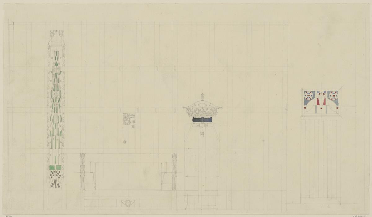 St. Louis, Sommersitz eines Kunstfreundes auf der internationalen Ausstellung, Wohnzimmer, Raum 22, Aufriss der Südwestwand