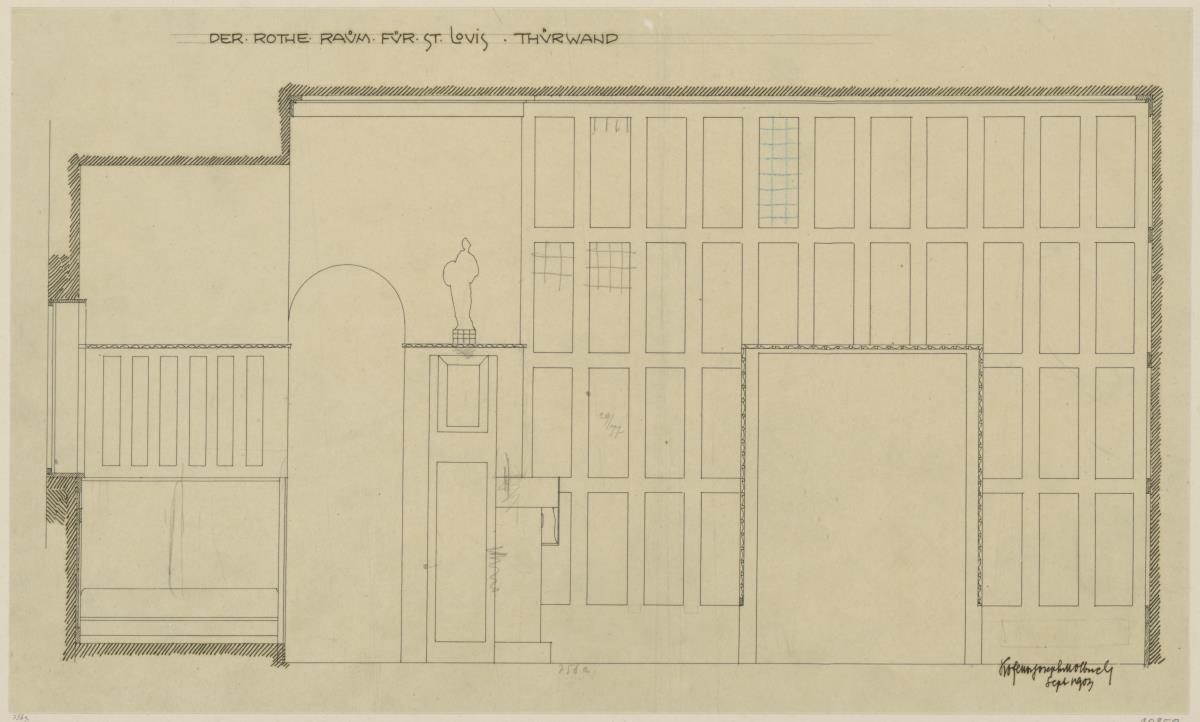 St. Louis, Sommersitz eines Kunstfreundes auf der internationalen Ausstellung, Wohnzimmer, Raum 22, Aufriss der nordöstlichen Wand