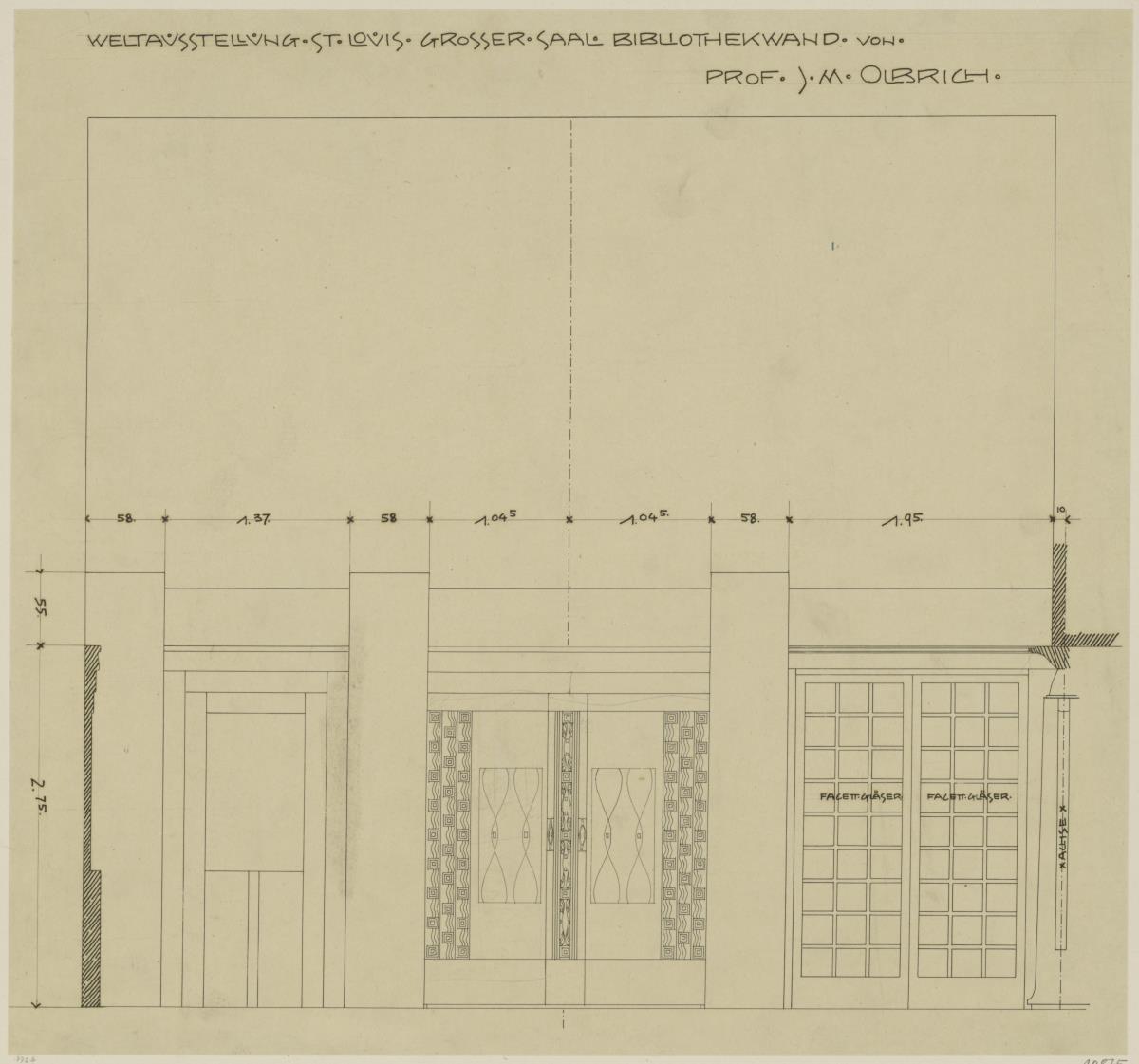 St. Louis, Sommersitz eines Kunstfreundes auf der internationalen Ausstellung, Bibliothek, Raum 24, Aufriss der Nordostwand