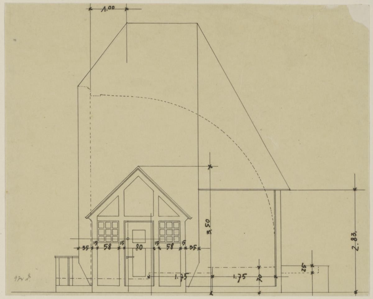Darmstadt, provisorischer Konzertpavillon für die Künstlerkolonie Ausstellung, 1904, Aufriss einer Seitenfassade