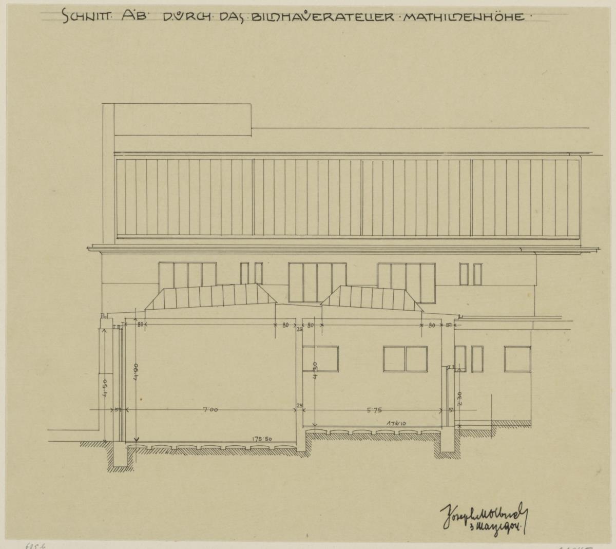 Darmstadt, Bildhaueratelier am Ernst Ludwig Haus, Schnitt