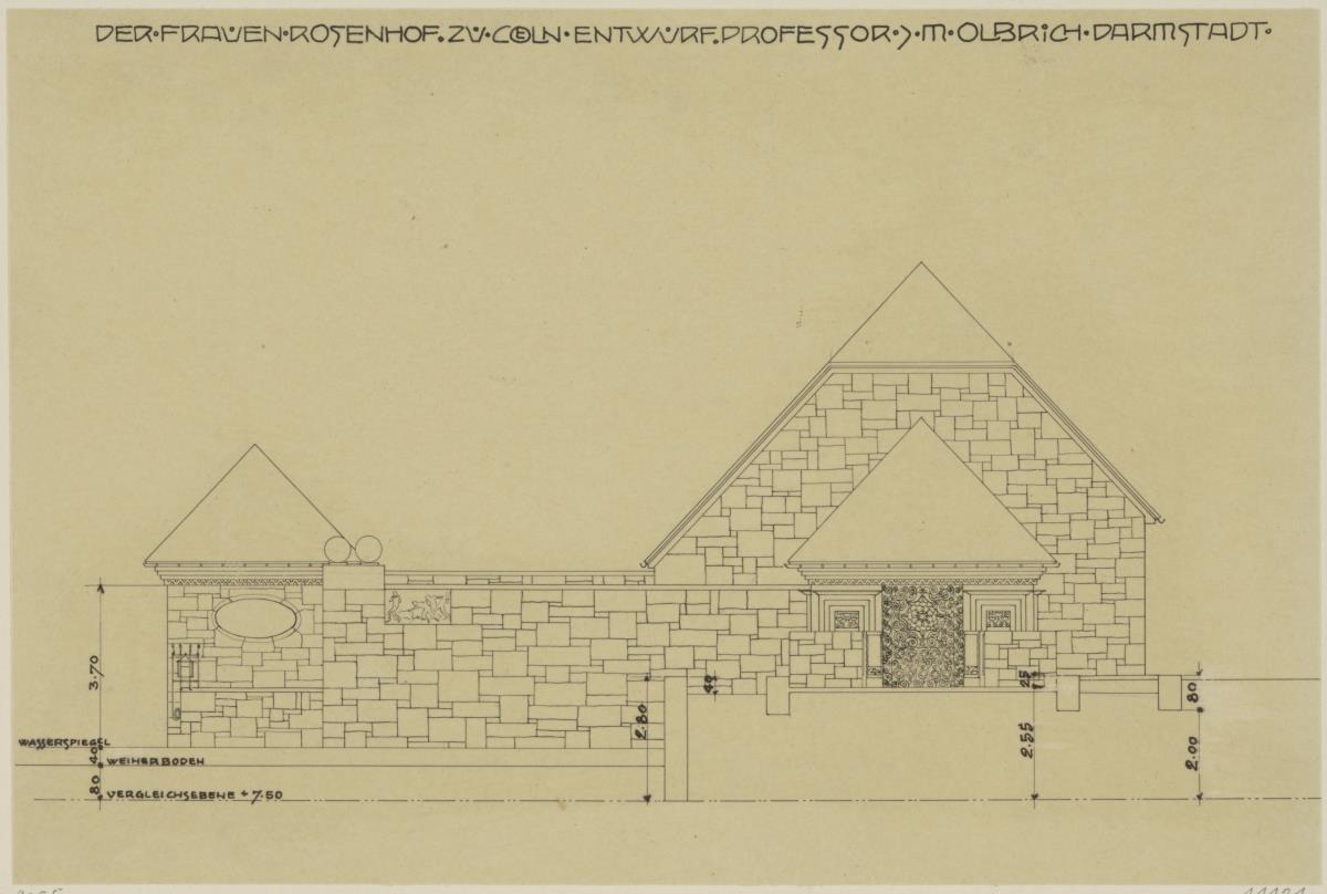 Köln, Frauenrosenhof der Deutschen Kunstausstellung, Aufriss der Südwestfassade