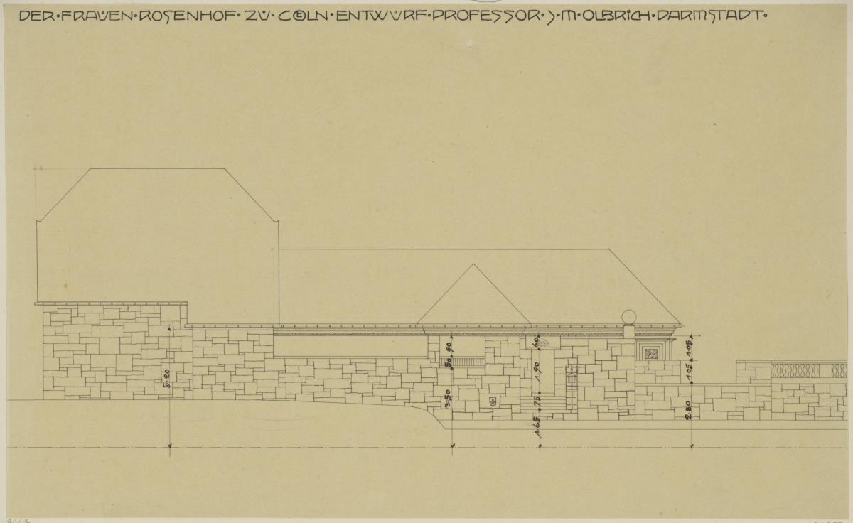 Köln, Frauenrosenhof der Deutschen Kunstausstellung, Aufriss der Nordwestfassade
