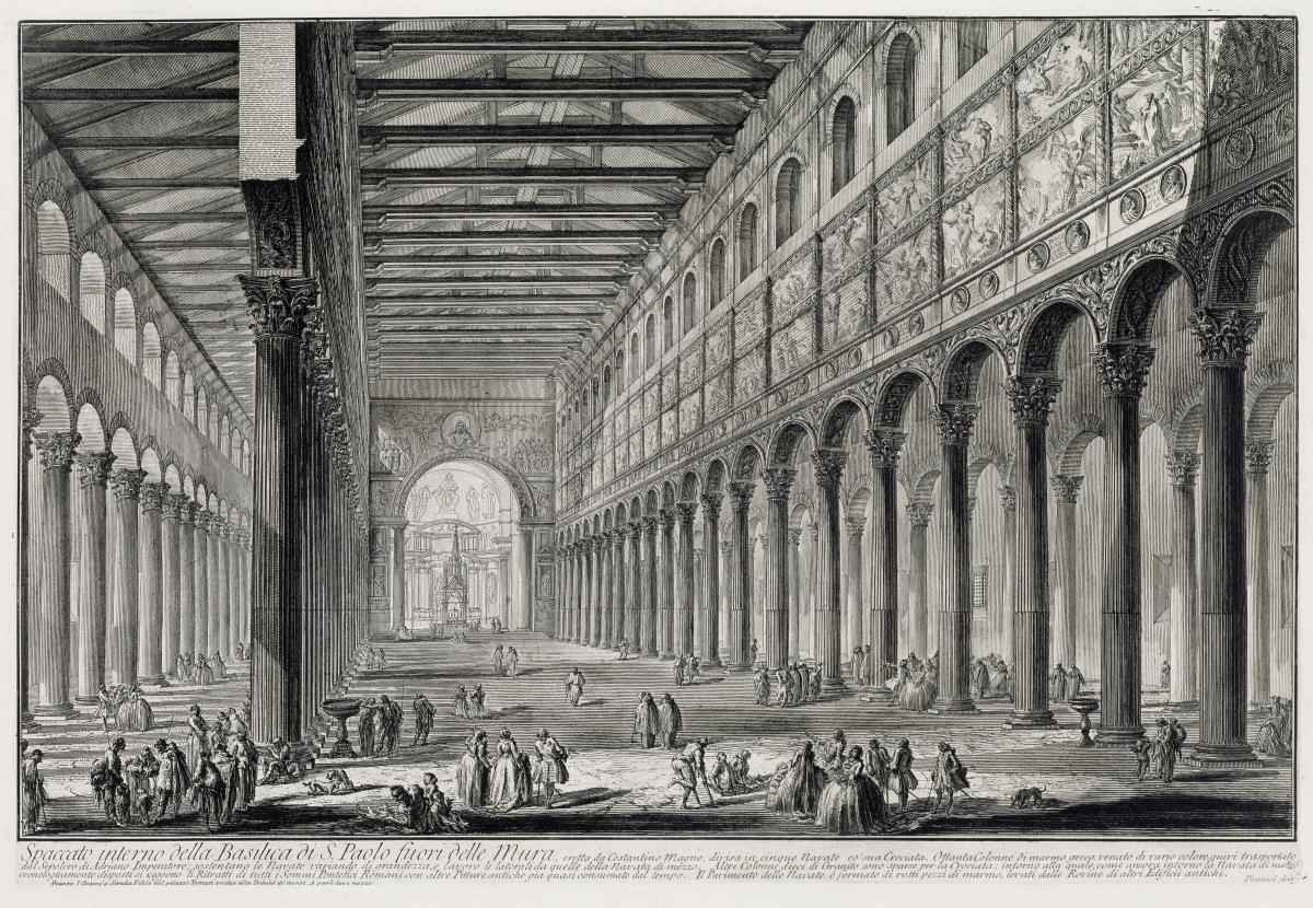 Schnitt durch das Innere der Basilica San Paolo fuori le Mura (aus: Vedute di Roma)