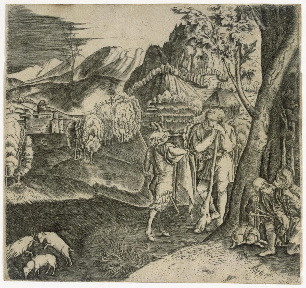 Landschaft mit Hirten und Satyr