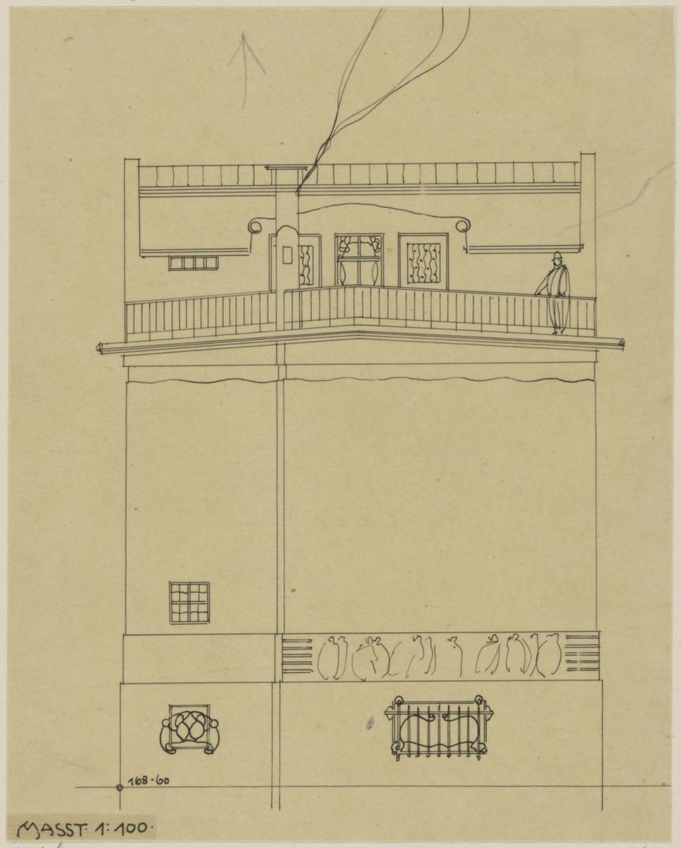 Darmstadt, Kleines Glückerthaus, Aufriss der Südfassade
