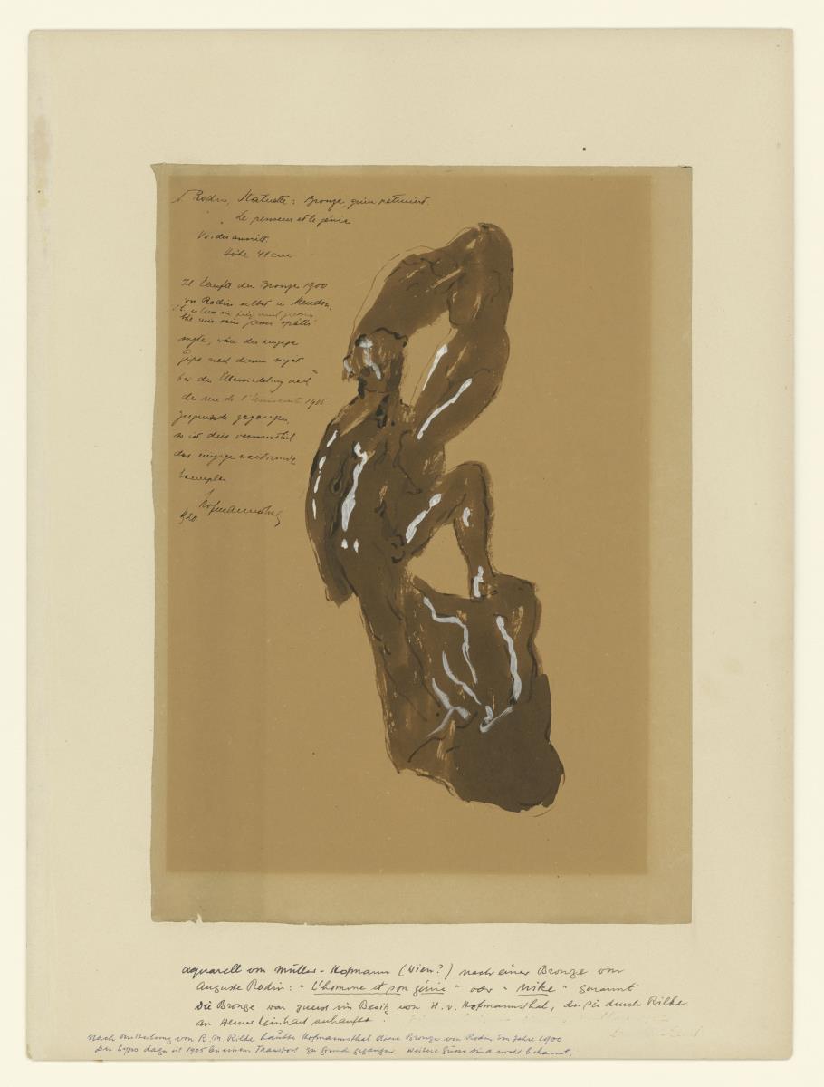 Zeichnung nach Rodins Bronze "Le penseur et le génie" von 1889