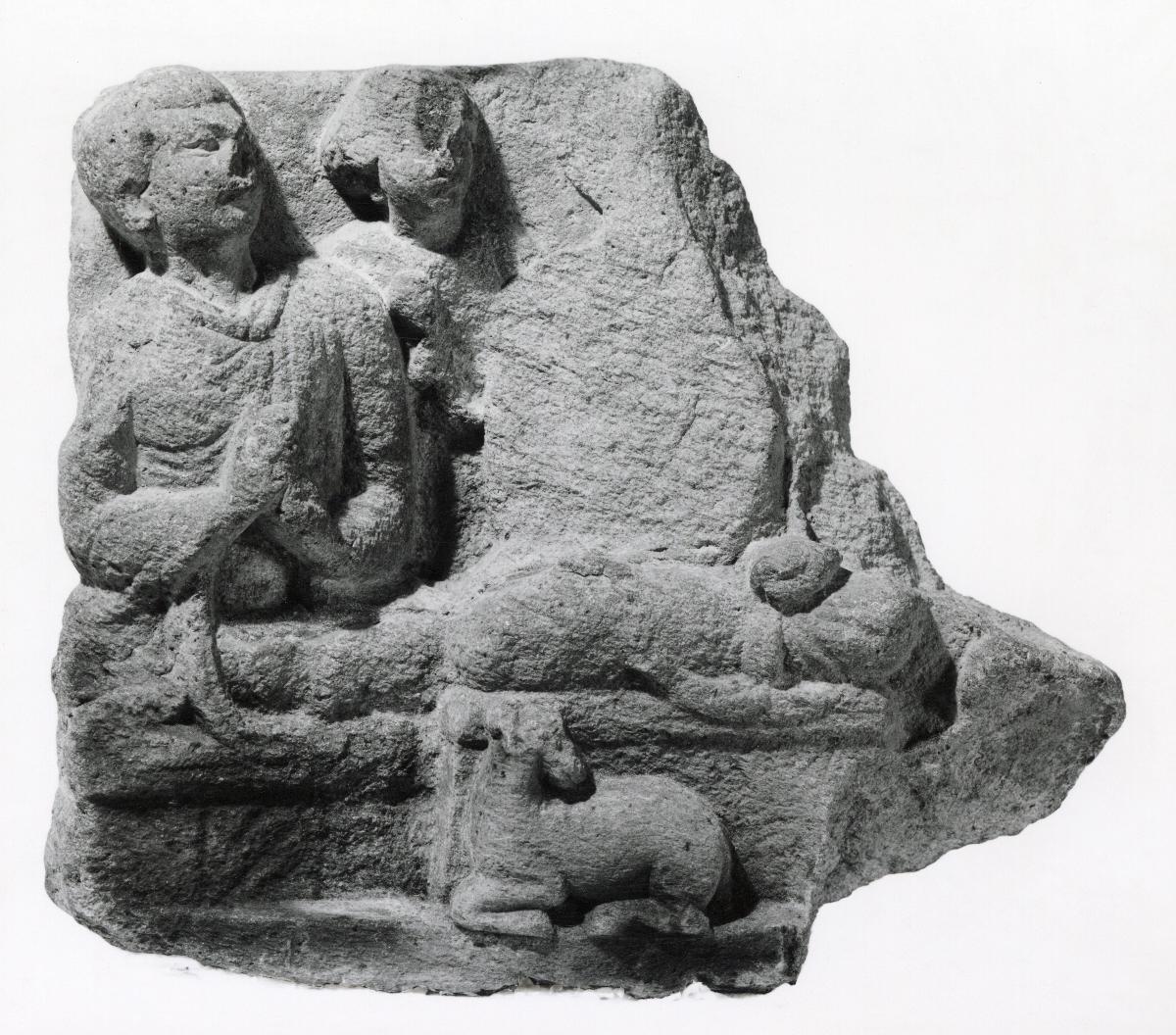 Erzählende Szene (Fragment): Erste Predigt des Buddha im Gazellenhain von Sarnath