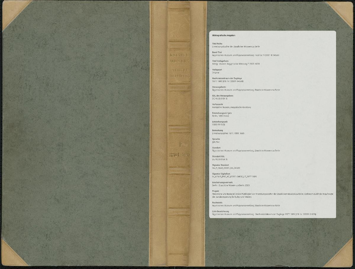 Königl. Museen Aegyptische Abteilung P. 3301-4630