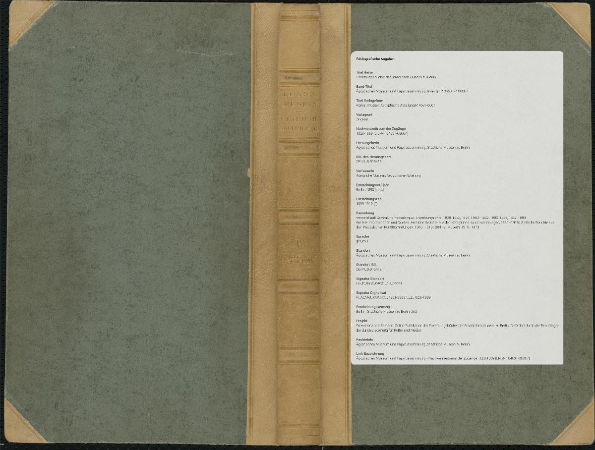 Königl. Museen Aegyptische Abteilung P. 4631-6067