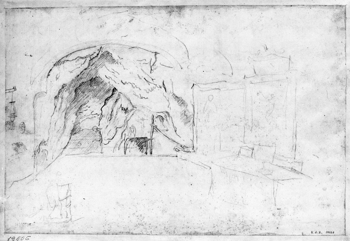 Skizze einer Grotte und Nischen mit Figuren darin