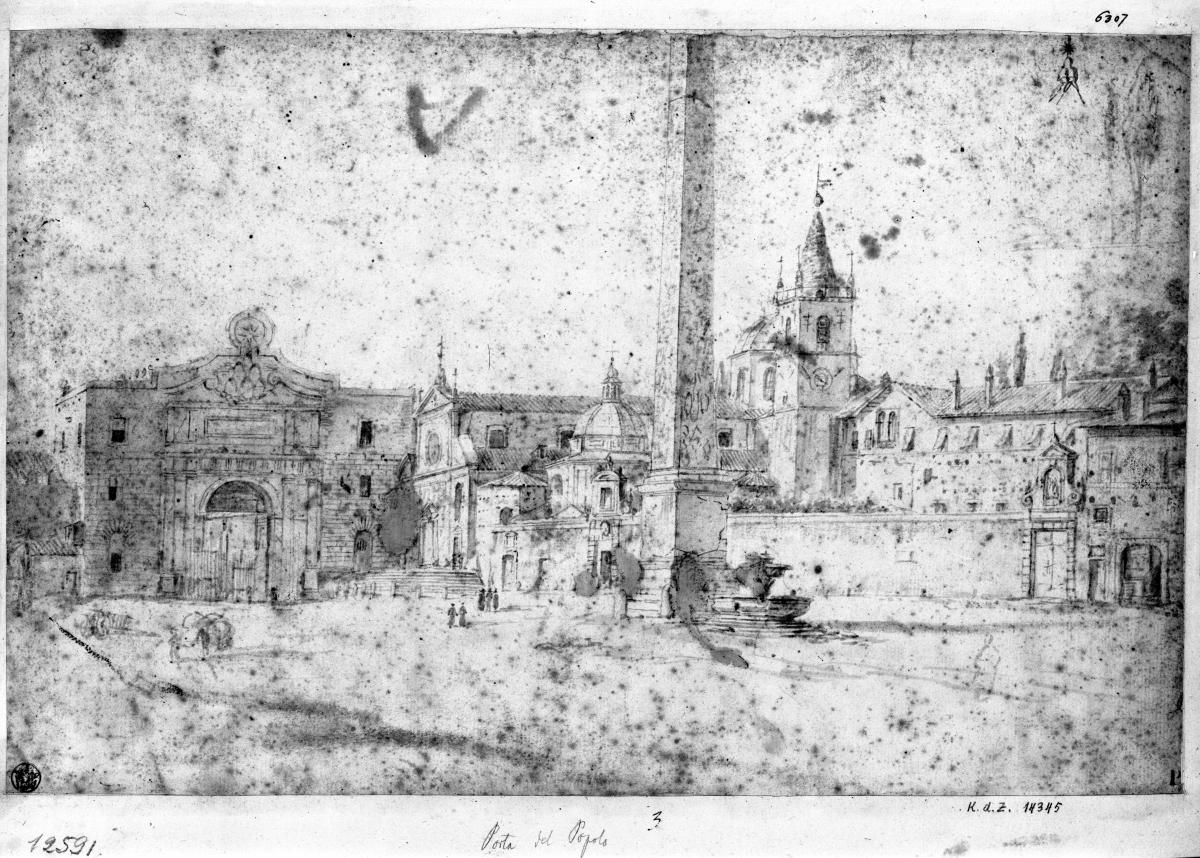 Porta del Popolo, von innen gesehen mit S. Maria del Popolo