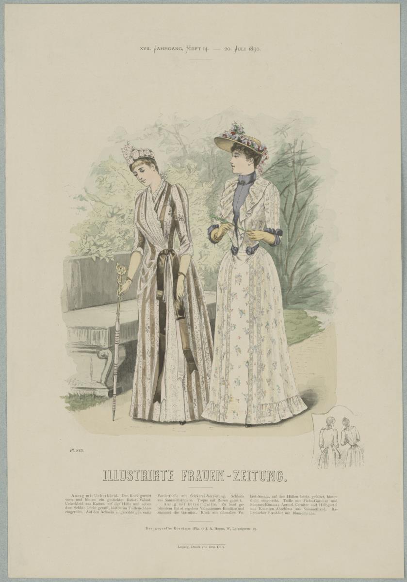Illustrirte Frauen-Zeitung: Anzug mit Überkleid und Anzug mit kurzer Taille