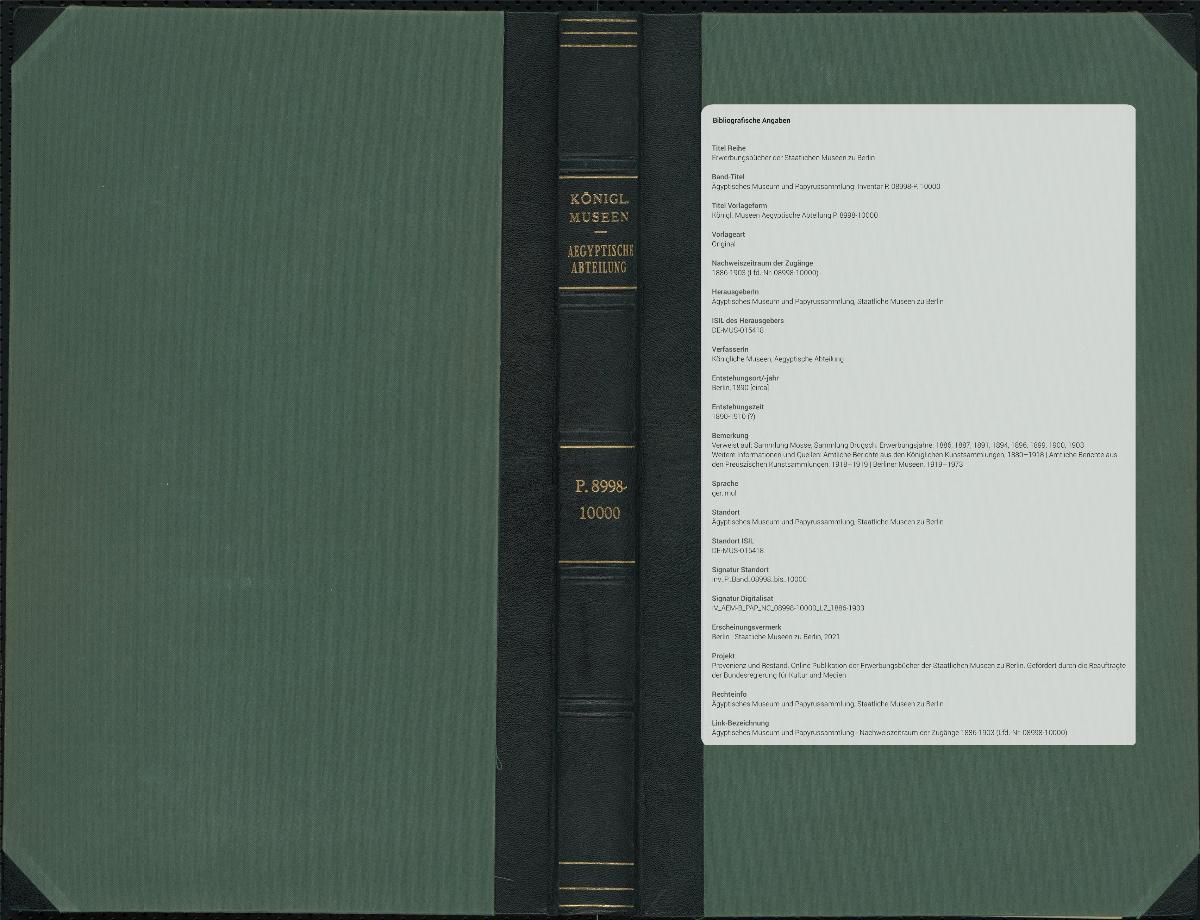 Königl. Museen Aegyptische Abteilung P. 8998-10000