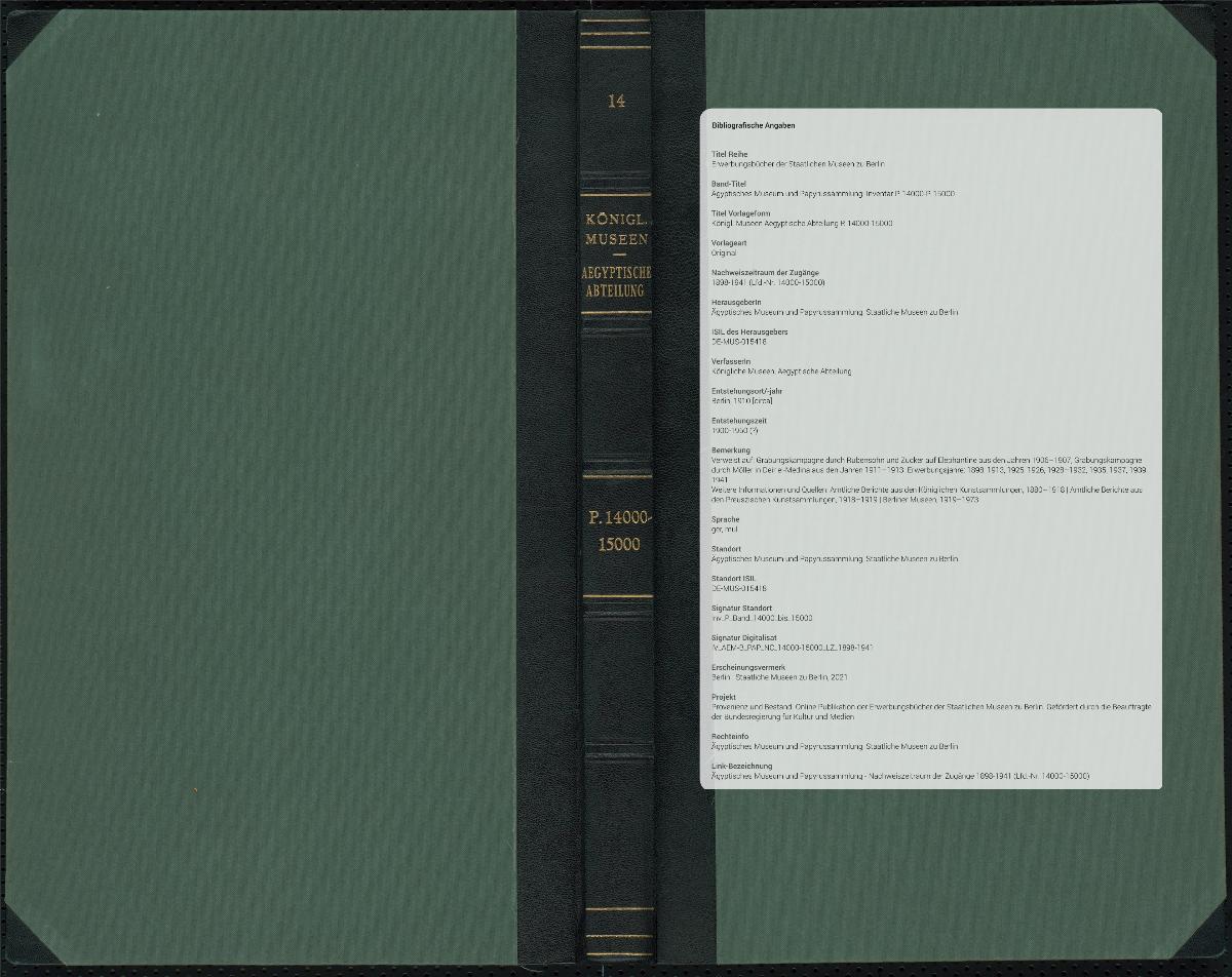 Königl. Museen Aegyptische Abteilung P. 14000-15000