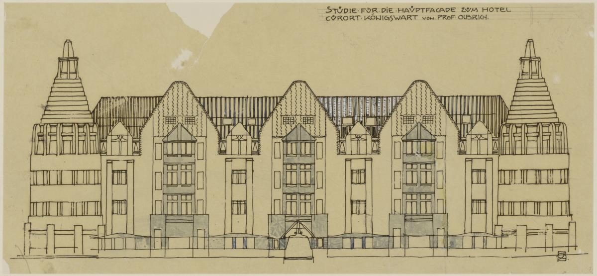 Marienbad, Projekt Kurhotel in Königswart, erster Vorentwurf, Aufriss der Hauptfassade