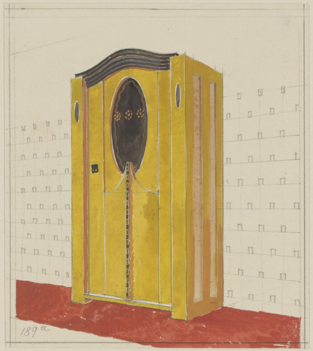 Darmstadt, Dreihäusergruppe, Eckhaus, erstes Obergeschoss, Schlafzimmer, Raum 10, Perspektive des Schrankes