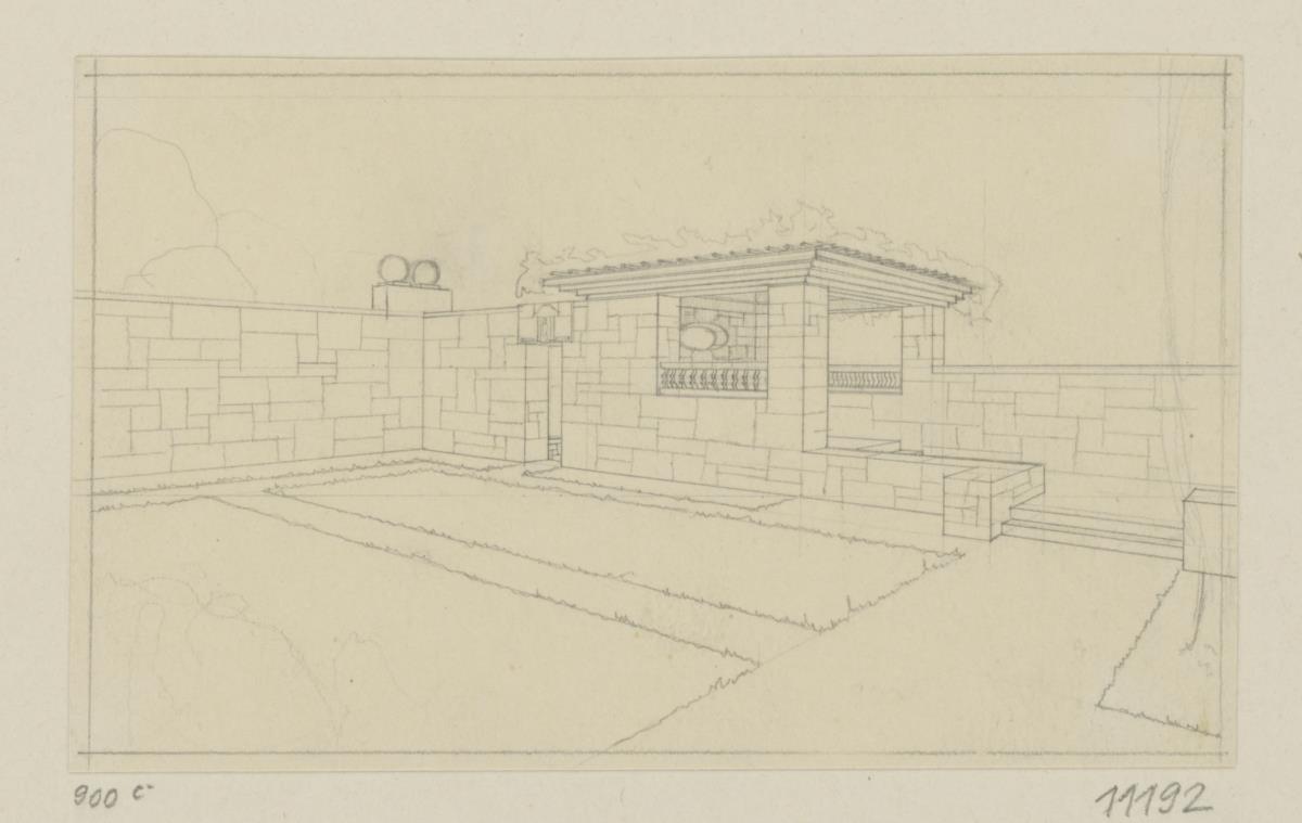 Köln, Frauenrosenhof der Deutschen Kunstausstellung, Perspektive des Hofes von Osten