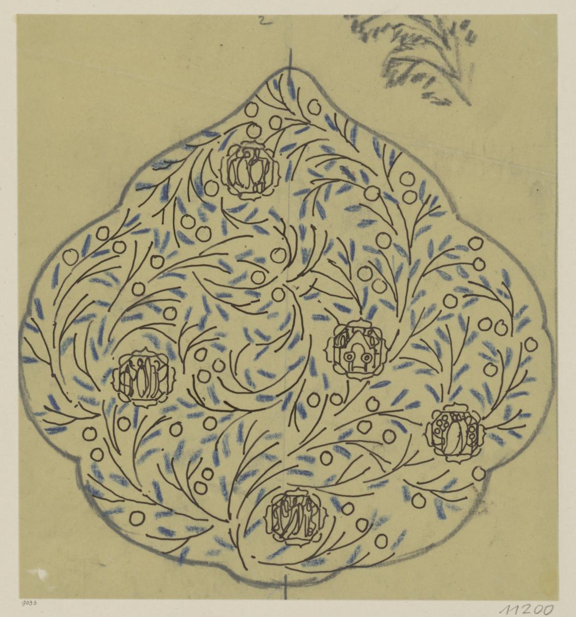 Köln, Frauenrosenhof der Deutschen Kunstausstellung, Skizzenblatt mit Entwurf zur Stoffdekoration für die Giebelwand der Halle