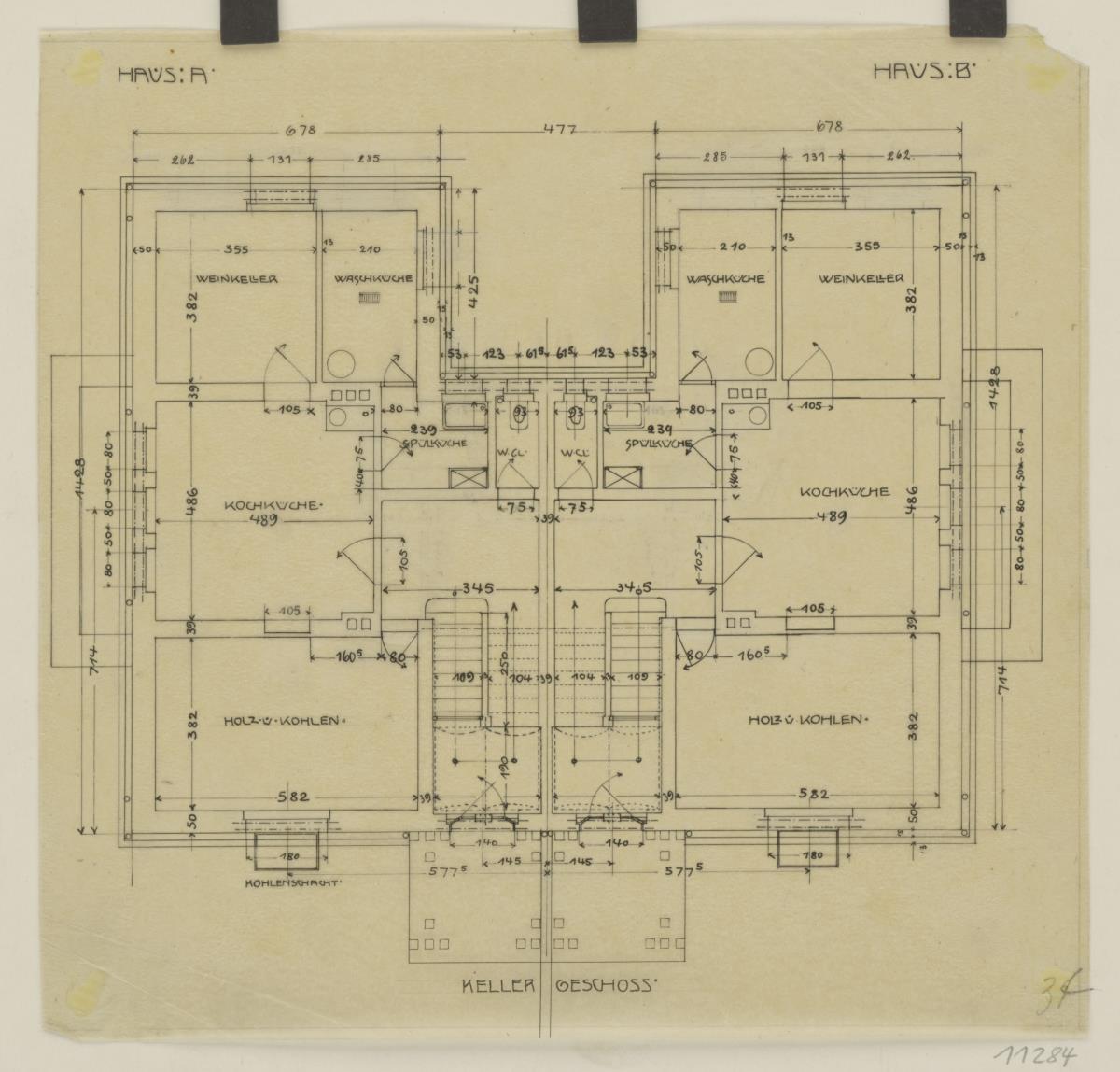 Darmstadt, Projekt Doppelhaus Cabinet, fünfte Version, Grundriss Kellergeschoss