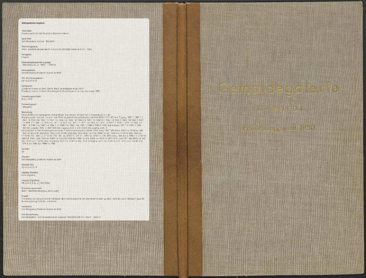 Ehem. Staatliche Museen Berlin Inventar der Gemälde-Galerie ab 1950 – 2006
