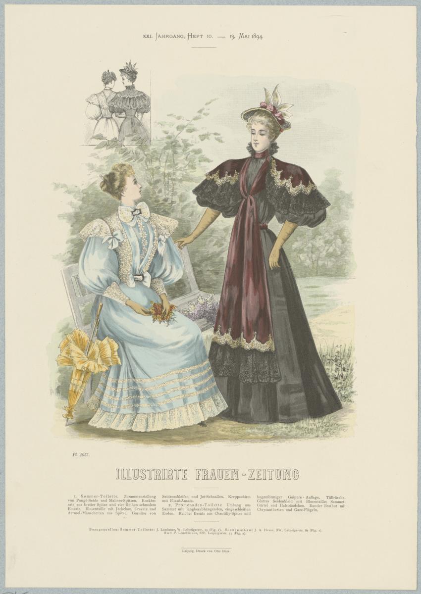 Illustrirte Frauen-Zeitung: Sommer-Toilette und Promenaden-Toilette mit Umhang