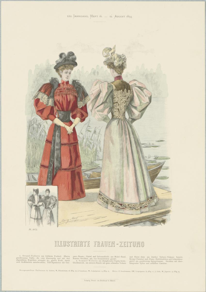 Illustrirte Frauen-Zeitung: Strand-Toilette und Sommer-Toilette mit Strohhüten