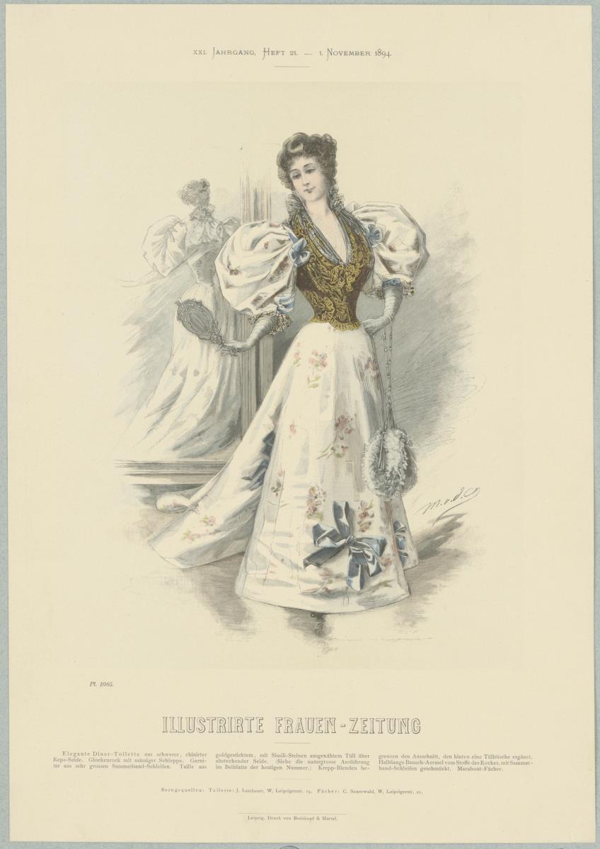 Illustrirte Frauen-Zeitung: Elegante Diner-Toilette mit halblangen Bausch-Ärmeln