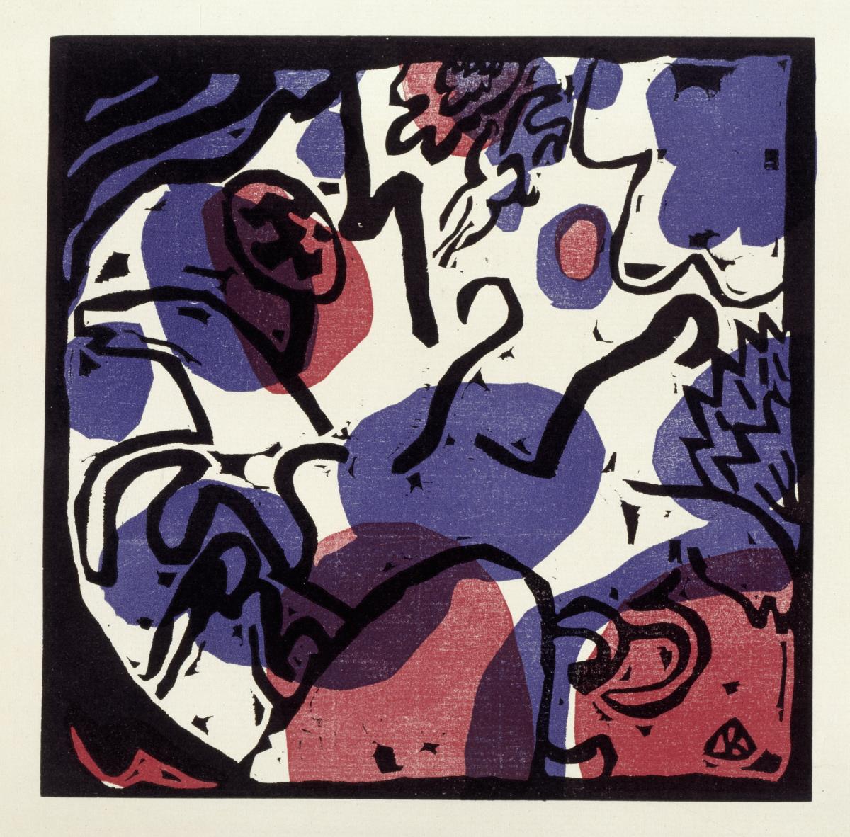 Drei Reiter in Rot, Blau und Schwarz (Illustration 20 aus: "Klänge", Einzelblatt)