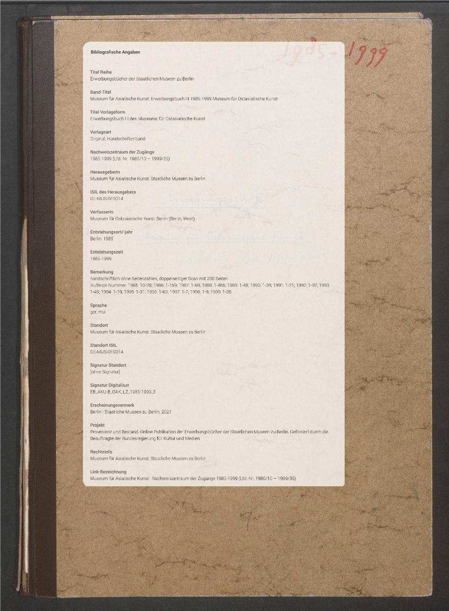 Erwerbungsbuch III des Museums für Ostasiatische Kunst