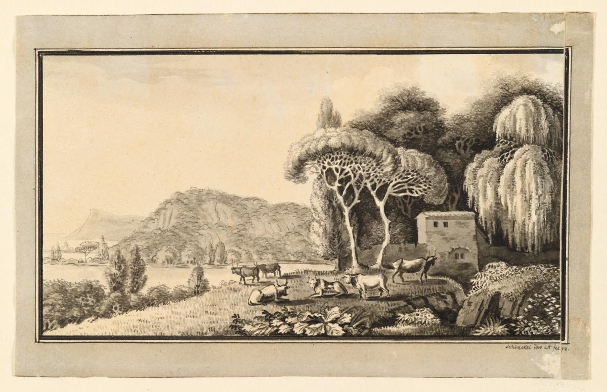 Mediterrane Küstenlandschaft mit Viehherde