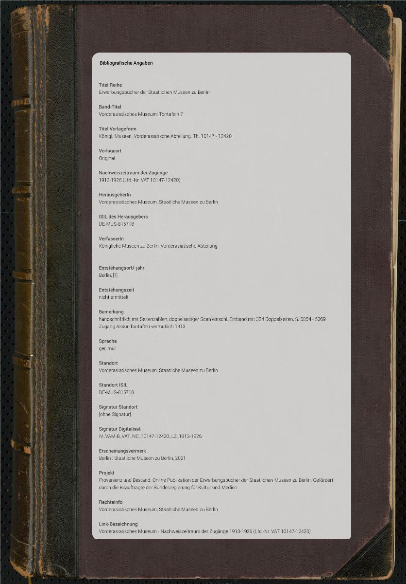 Königl. Museen. Vorderasiatische Abteilung. Th. 10147 - 12420