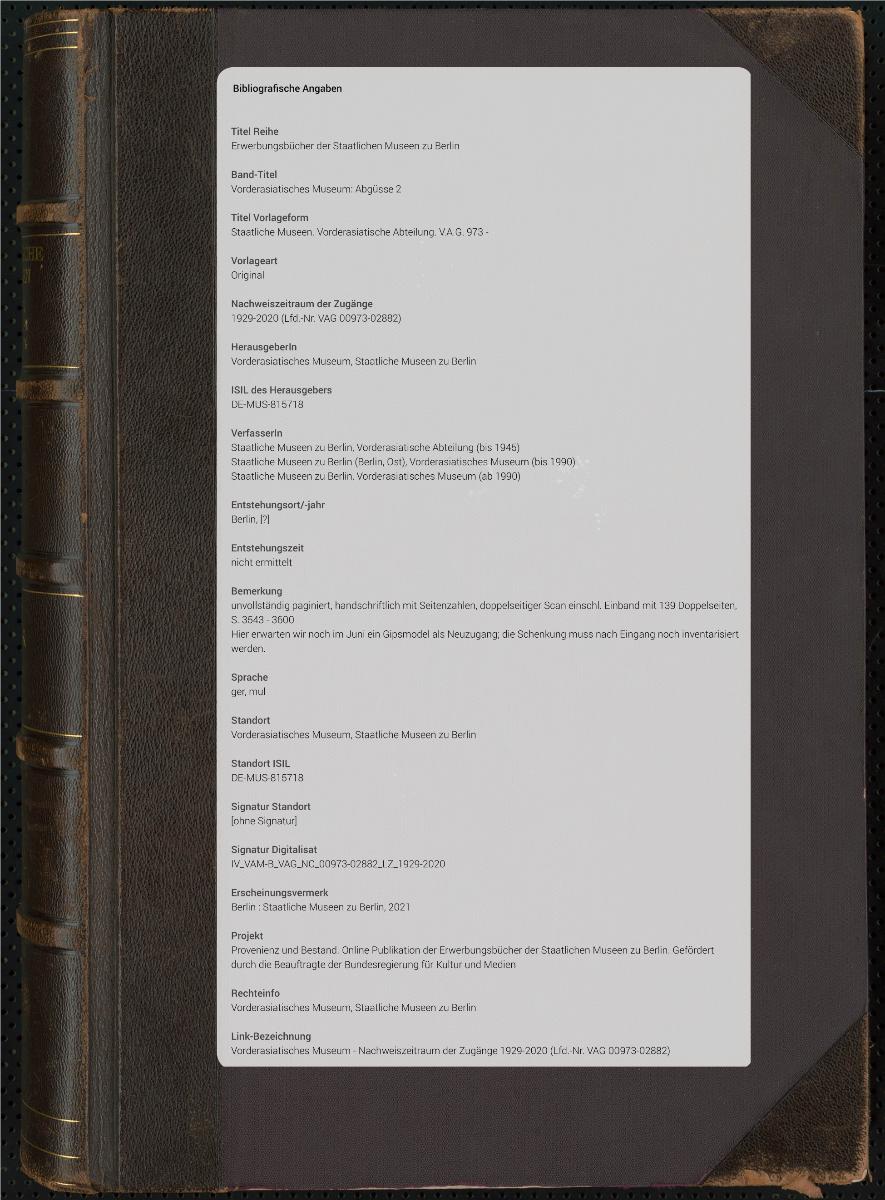 Staatliche Museen. Vorderasiatische Abteilung. V.A.G. 973 -