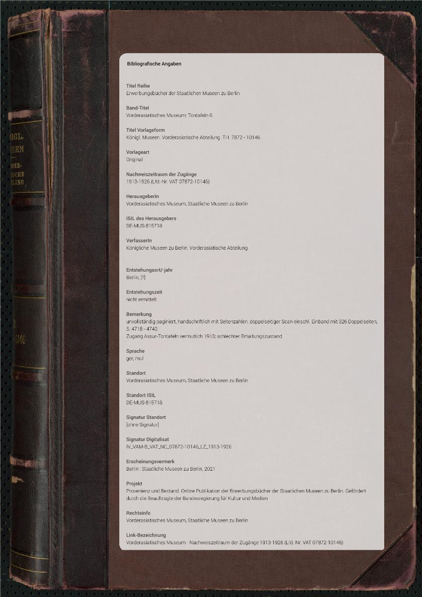 Königl. Museen. Vorderasiatische Abteilung. TH. 7872 - 10146
