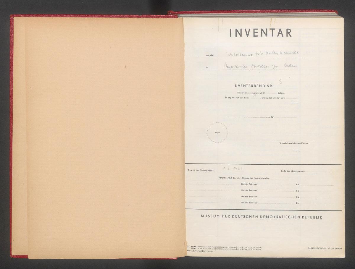 Inventar des Museums für Volkskunde in Staatliche Museen zu Berlin Inventarband Nr. 2