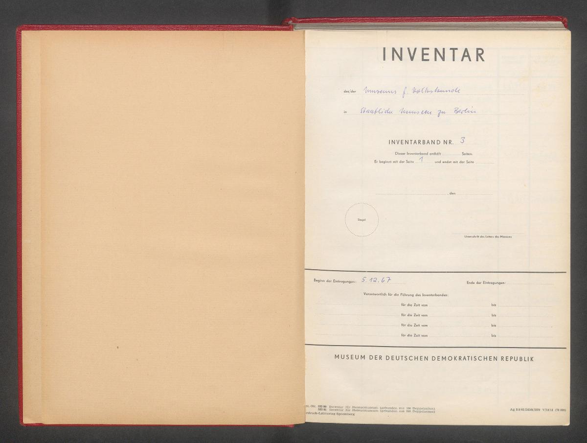 Inventar des Museums f. Volkskunde in Staatliche Museen zu Berlin Inventarband Nr. 3